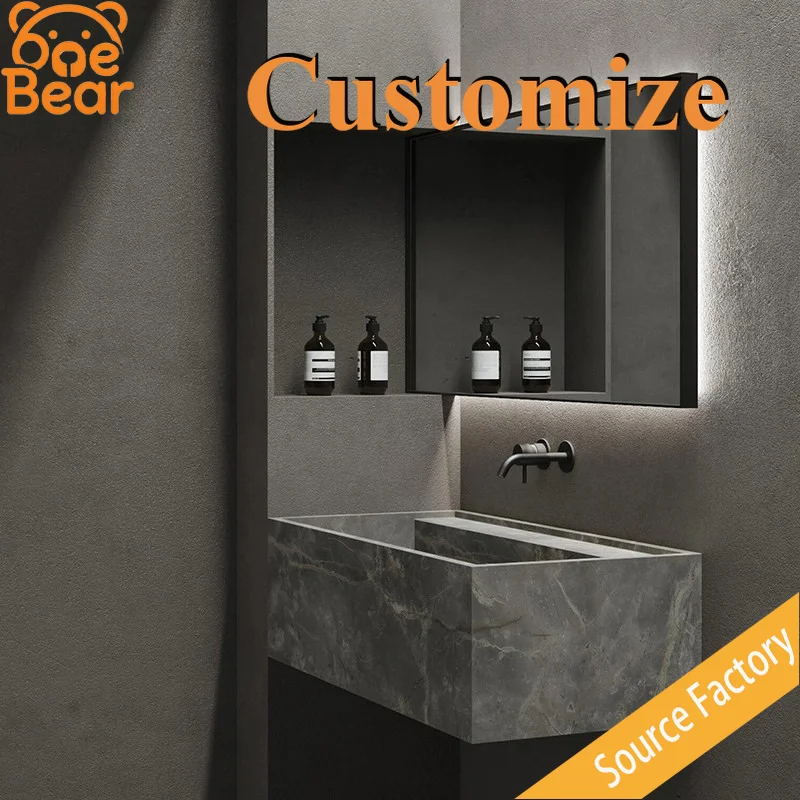 Any Size Custom Square Marble Countertop Sink Solid Stone Waterproof Anti Stain Wear Resistant Villa Bathroom Sink
