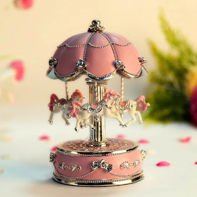 Luminous Creative Music Box Elegant Colorful Glitter Carousel Music Box Home Decoration Children Girls New Year\'s Birthday Gift