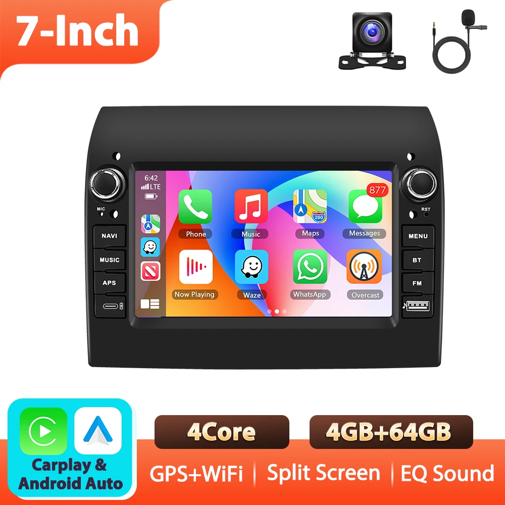 Podofo 7'' 4+64G autoradio voor Fiat Ducato 2008-2015/Citroen Jumper 2011-2015/Peugeot Boxer 2011-2015 Carplay Android Auto WIFI