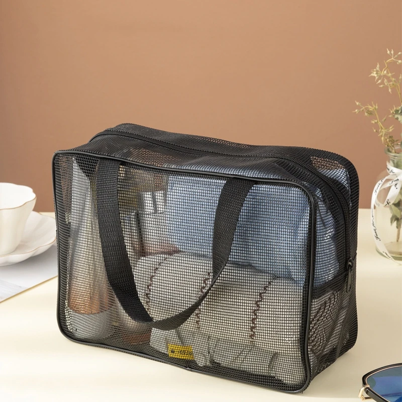 Mesh Transparent Cosmetic Bags Portable Black Travel Toiletry Organizer Large Capacity Wash Make Up Case Bathroom Supplies