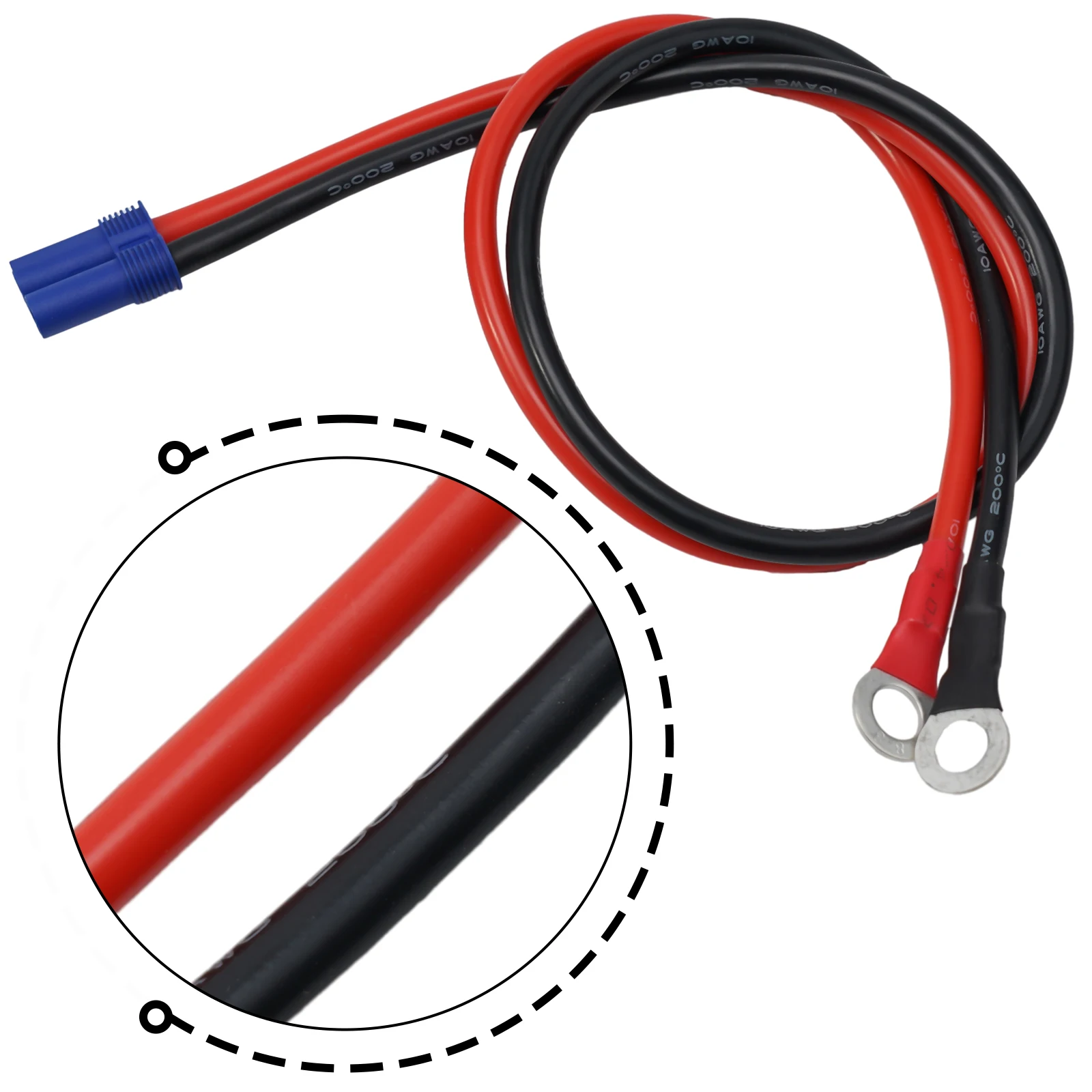 10AWG Car Battery Jump Starter Cable EC5 to O Type Terminal Adapter Suitable for Various Vehicles with DC 12 24V Voltage