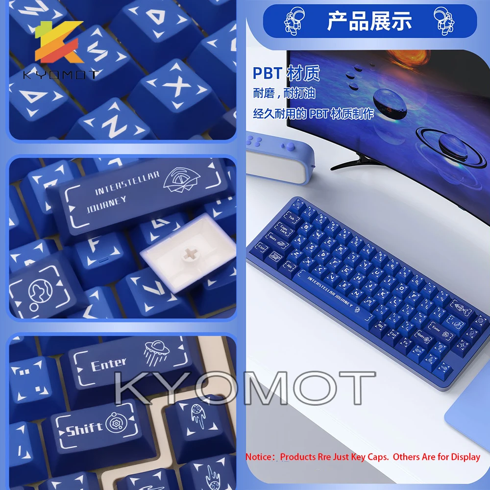 KYOMOT New 158 Keys Blue Star Journey Theme Keycaps PBT Dye-SUB DIY Cherry Profile Key Cap for MX Switch Mechanical Keyboard ISO