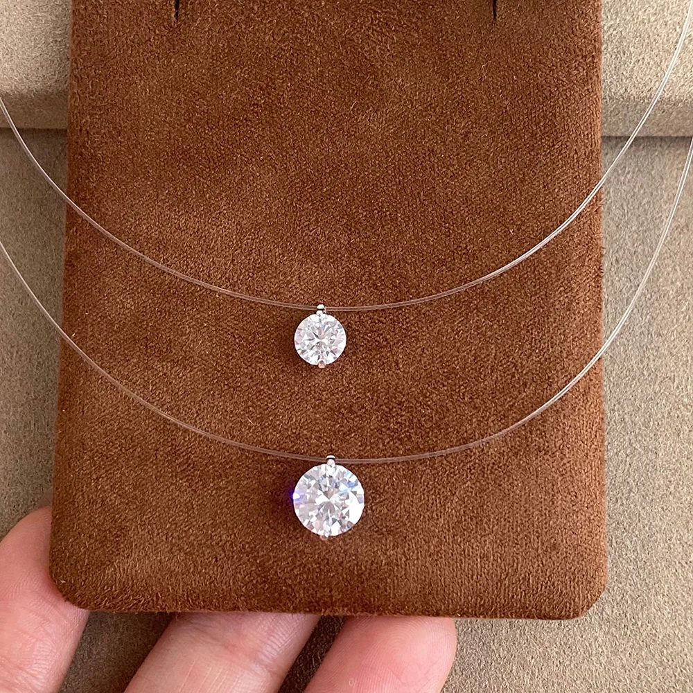 

1/2/3 карата муассанит бриллиантовый кулон ожерелье для женщин S925 серебро нейлон прозрачная леска ожерелья невидимое колье