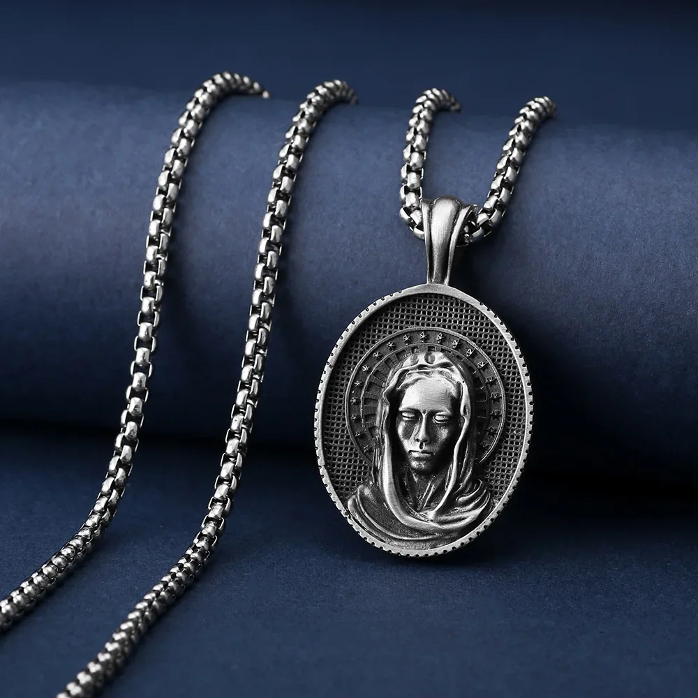

Hip Hop Retro Virgin Mary Pendant Necklace for Men and Women Vintage Jewelry