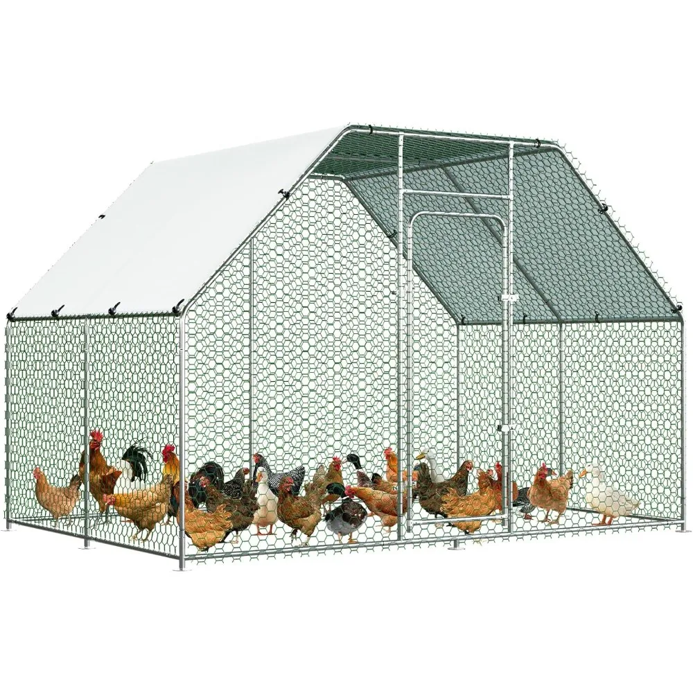 

Large Walk-in Metal Chicken Coop with Waterproof Cover for Outdoor Backyard Farm Use -Heavy Duty and Anti-UV Flat Shaped Cage