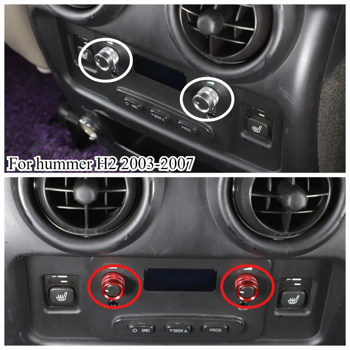 

car styling Aluminum alloy Silver/Red Car Rear headphone volume adjustment knob cover Fit For Hummer H2 2003-07 Car Accessories
