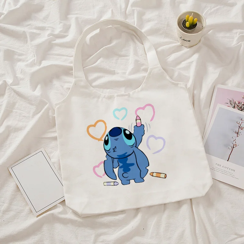 2024 New in Harajuku Disney Stitch Tote Bag Shopper Canvas Shoulder Bag Eco Lilo and Stitch Shopping Bag Women Tote Female