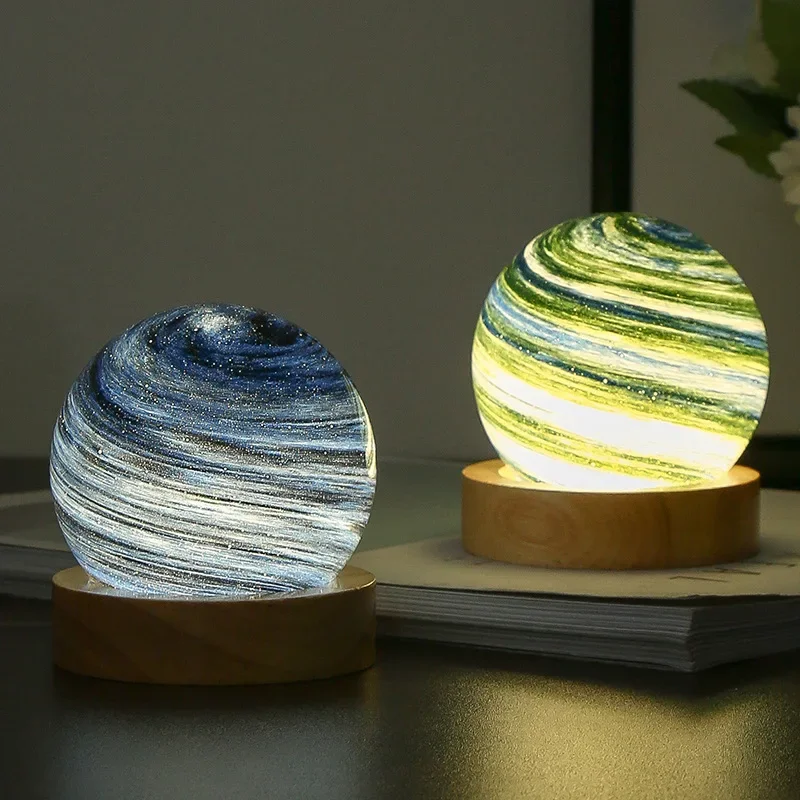 LED Planet Crystal Ball Figurines Decor Aesthetic Starry Crystal Earth Globe Spheres Astronomy House Decoration Home Ornament