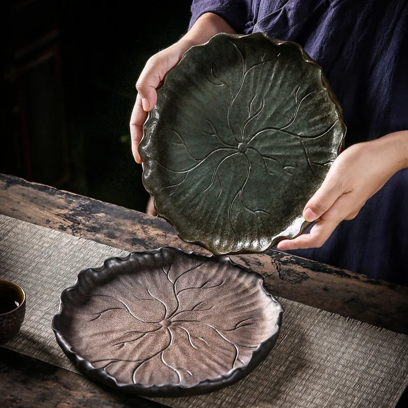

Stoneware Pot Bearing Lotus Leaf Dry Soaking Tray Japanese Style Ceramic Pot Holder Tea Bearing Kung Fu Tea Set Small Tea Tray