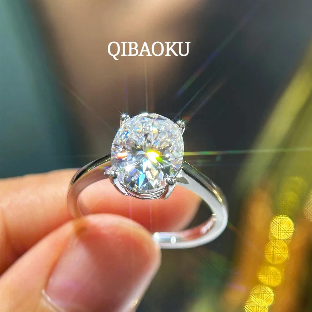 QIBAOKU 1/2/3/4CT Oval Cut Moissanite Rings S925 Silver D Color VVS Lab Diamond For Women Wedding Bands Jewelry GRA Certified