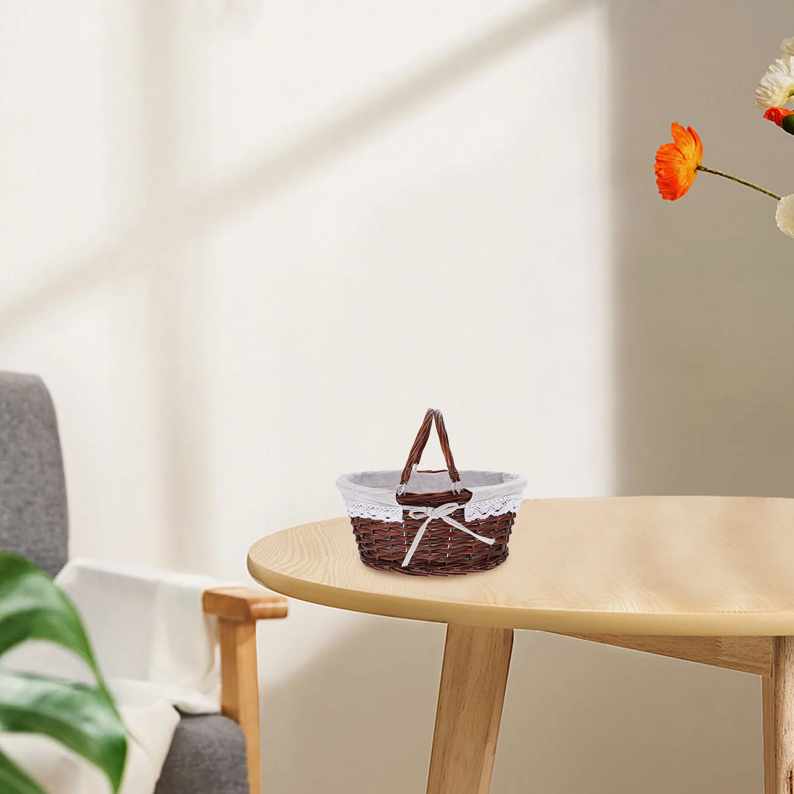 

Woven Basket Vintage Style Rustic Picnic Basket With Handle For Fruit Storage Handmade Portable Camping Outdoor Party Home