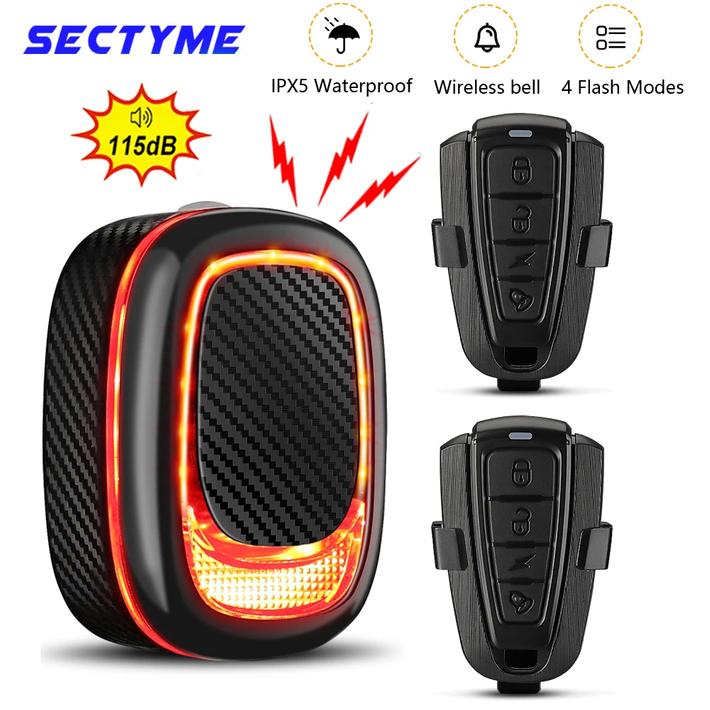 Sectyme lampu belakang sepeda antiair nirkabel, lampu sepeda sensor rem otomatis pintar pengisian daya USB A5pro