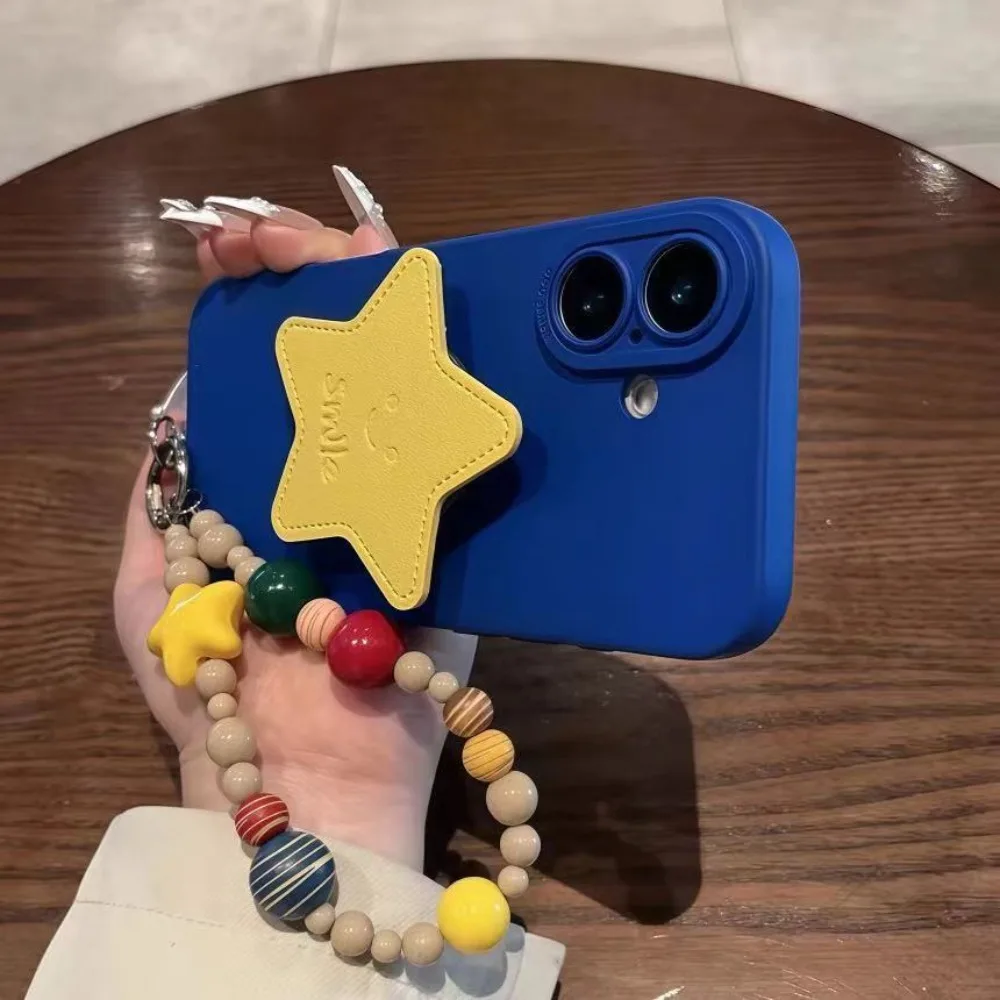 

Kawaii Cartoon Star Stand Phone Case for IPhone 16 Pro Max 11 12 13 14 15 16E XS X XR 7 Plus Wrist Strap Silicone Soft Cover