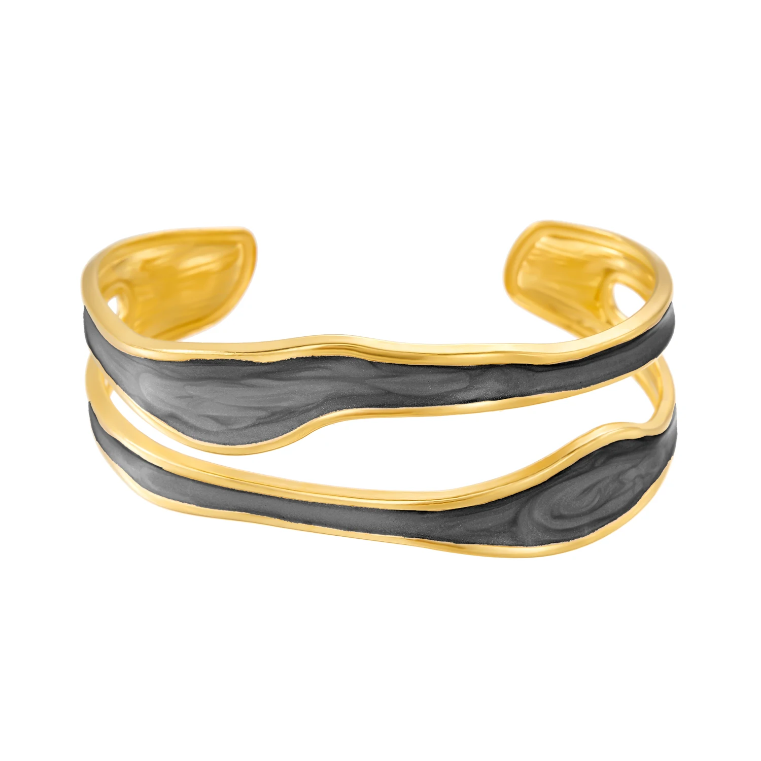 Offenes Vintage-Armband aus weißem Emaille-Edelstahl für Damen, einfaches Metall, unregelmäßige Form, geometrisches Armband, kein Verblassen von Schmuck – Detail 20