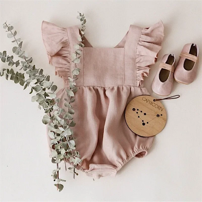 

Adorable Linen Baby Clothes Ruffles Lace Sleeve Infant Bodysuit for Toddler Girls Clothing Princess Girls Romper One-Peice Suit