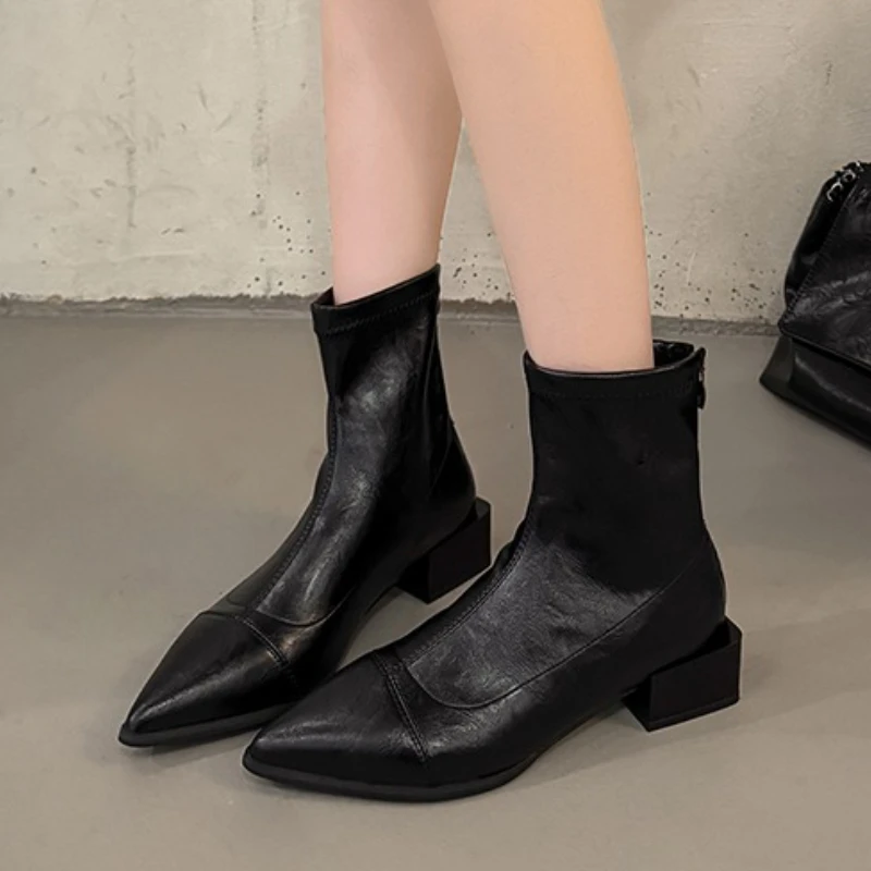 

Ankle Boots for Women Pointed Toe Heeled Shoes Elegant New 2025 Winter Fashion Boots Trend Brand Chelsea Party Dress Pumps Botas