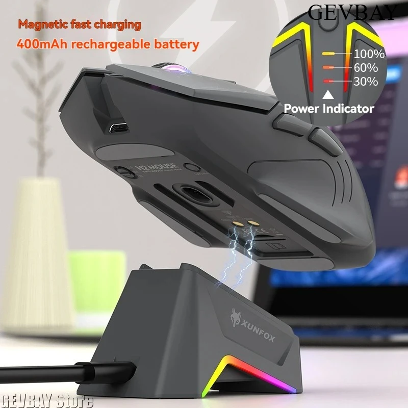 Беспроводная Bluetooth-мышь XUNFOX H2 с двумя режимами работы, RGB-подсветкой и магнитной зарядкой для ноутбуков, игр и офиса