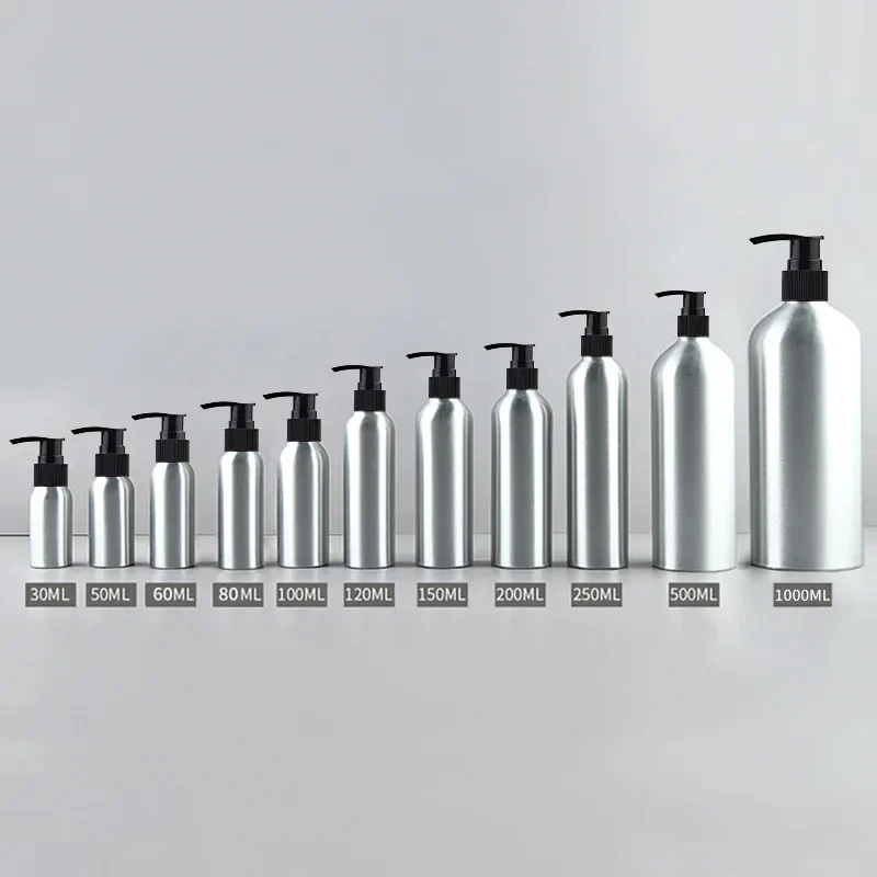 10PCs/20PCs 30ml-500ml aluminum bottle with pump lid cream gel refillable cosmetic travel container shampoo jx049