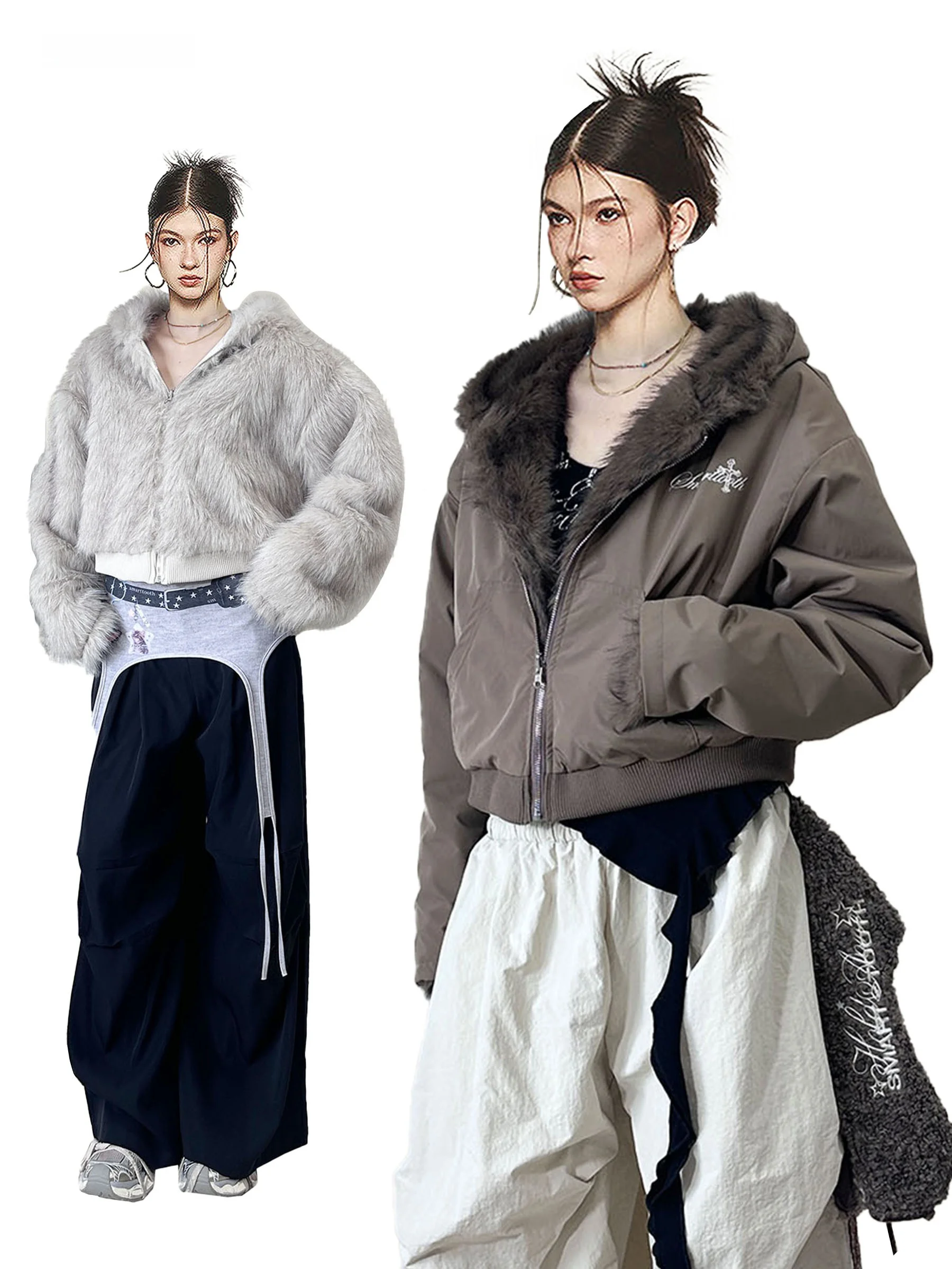 

Sle Американское пальто в стиле ретро, женское зимнее двустороннее пальто, свободная хлопковая куртка из экологической кожи