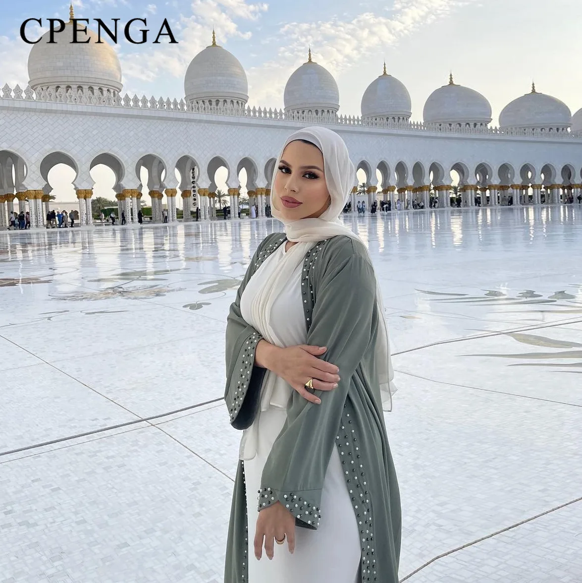 

Arabic Muslim Women Modest Cardigan Dress for Women Luxury Dubai Pearl Abaya Islamic Vacation Outfit New in Turkey Kaftan Robe