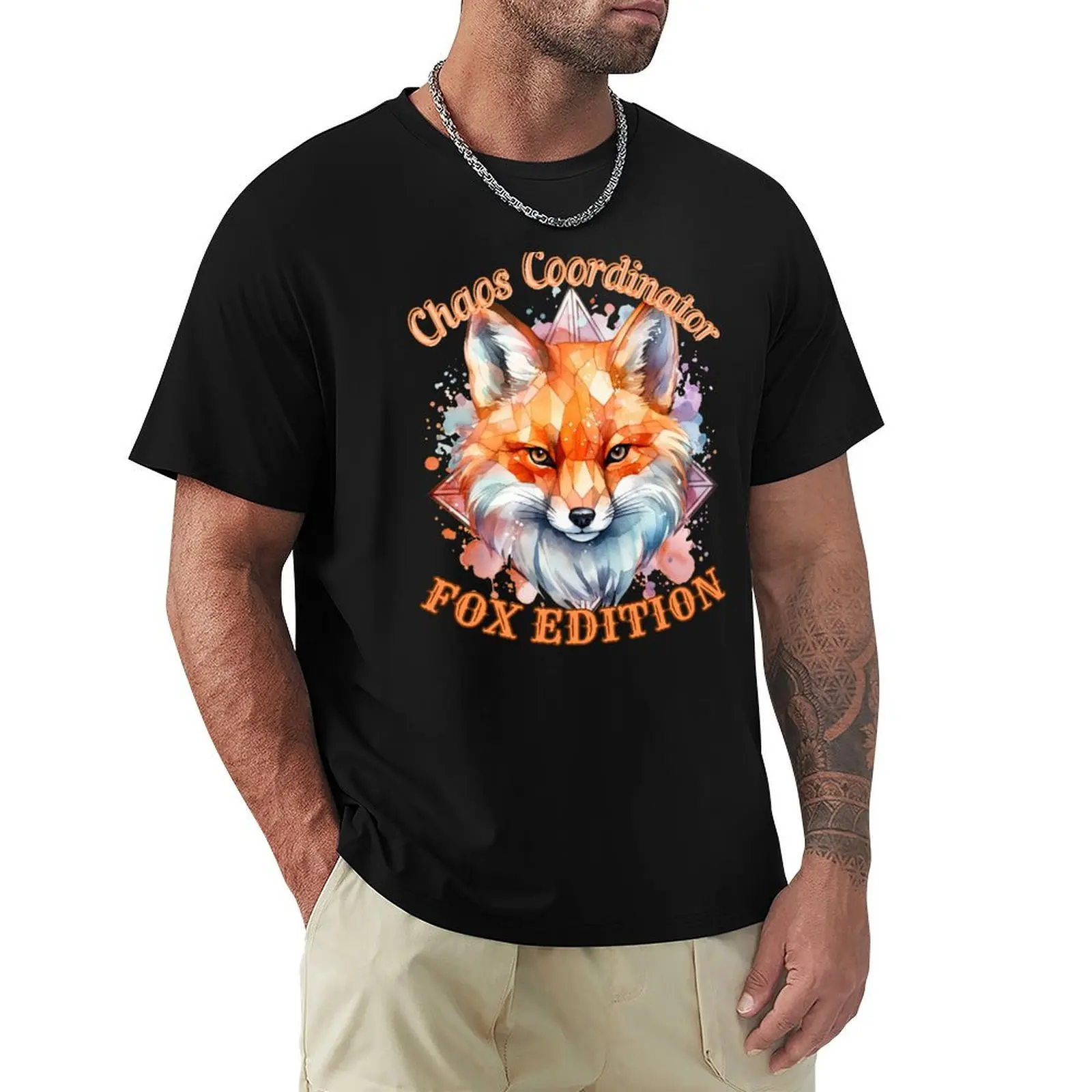 Chaos Coordinator, Fox Edition. fox portrait T-Shirt Trendy Pattern T-Shirt for Men