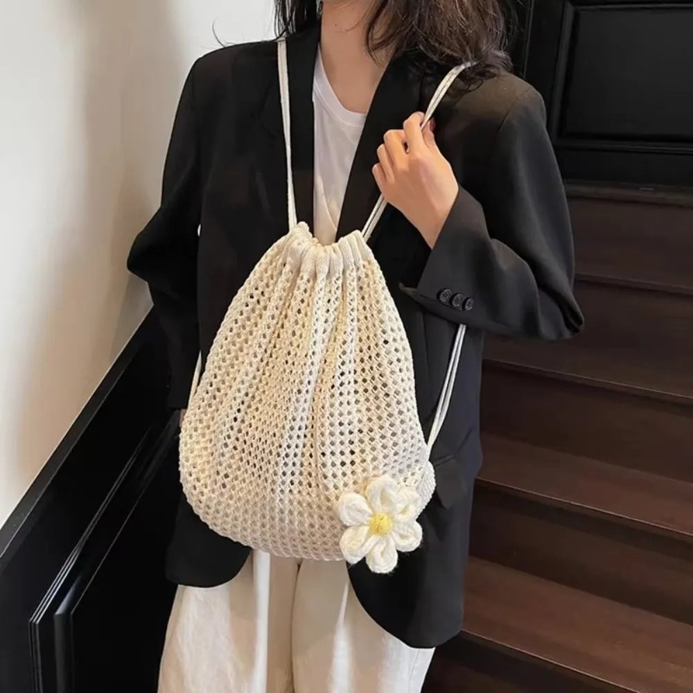 

New Solid Color Knitting Shoulder Bag Large Capacity Versatile Tote Bag Hollow Out Beach Travel Bag Outdoor Activities