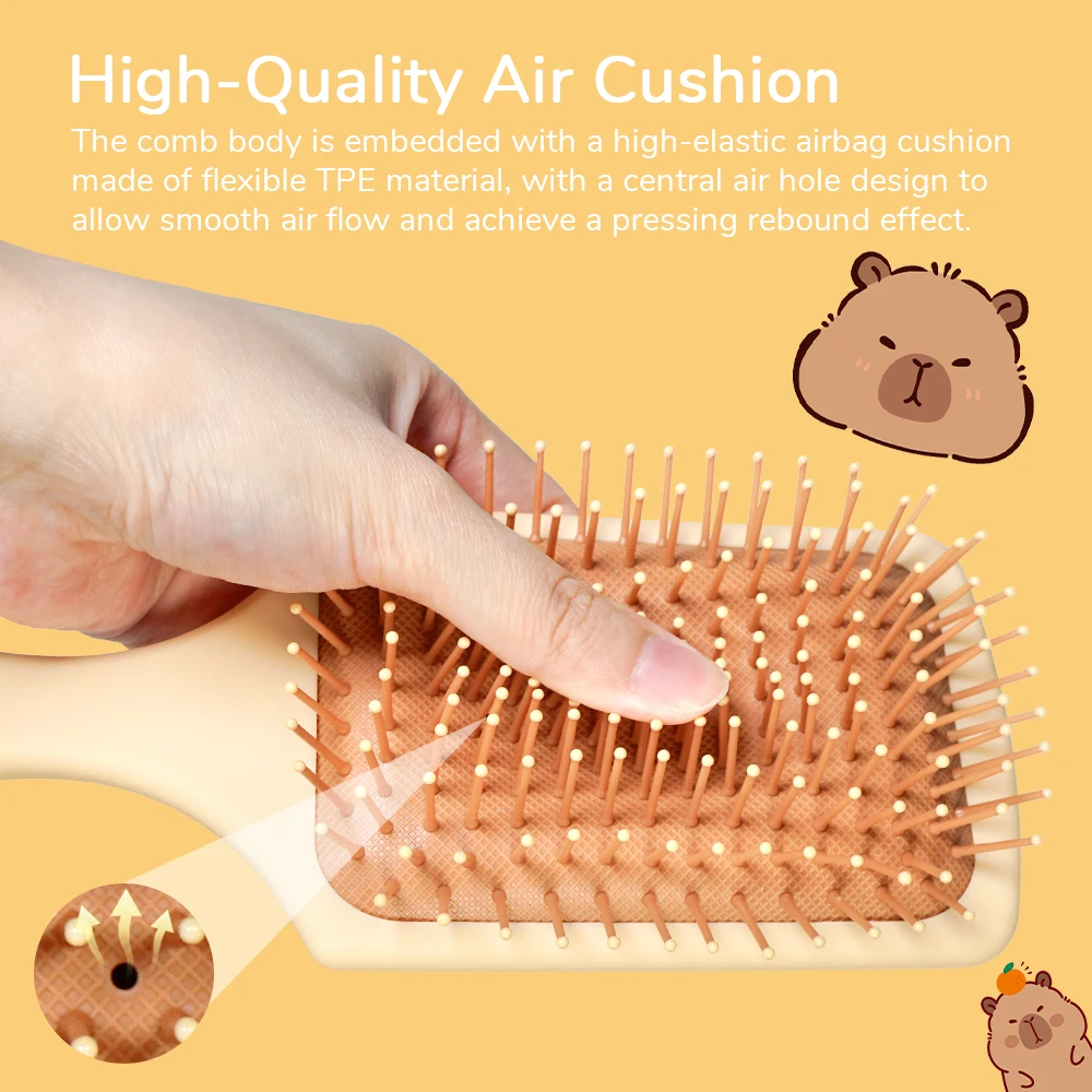 Cute Cartoon Capybara Air Cushion Hair Brush - Happy Balloons & Stars Design, Portable Daily Hair Care Comb