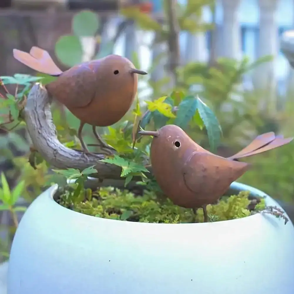 2pcs Outdoor Garden Simulation Animal Decoration Retro Metal Bird Courtyard Decoration Iron Art Sculptures Bird Enthusiast Gift