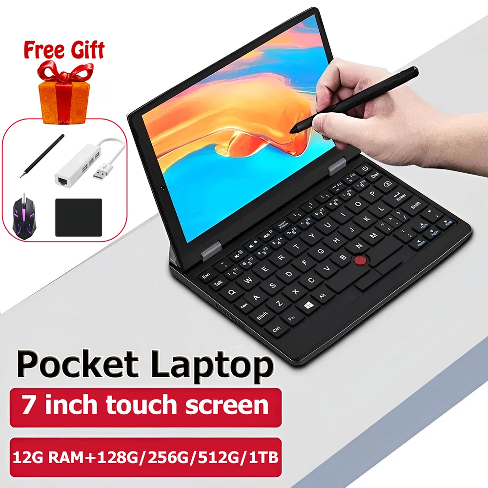 7 Zoll Tasche Laptop 12g RAM 1TB SSD Touchscreen Intel J4105 Notebook Windows 10 tragbare Mini-Laptop PC Mikro computer Webcam