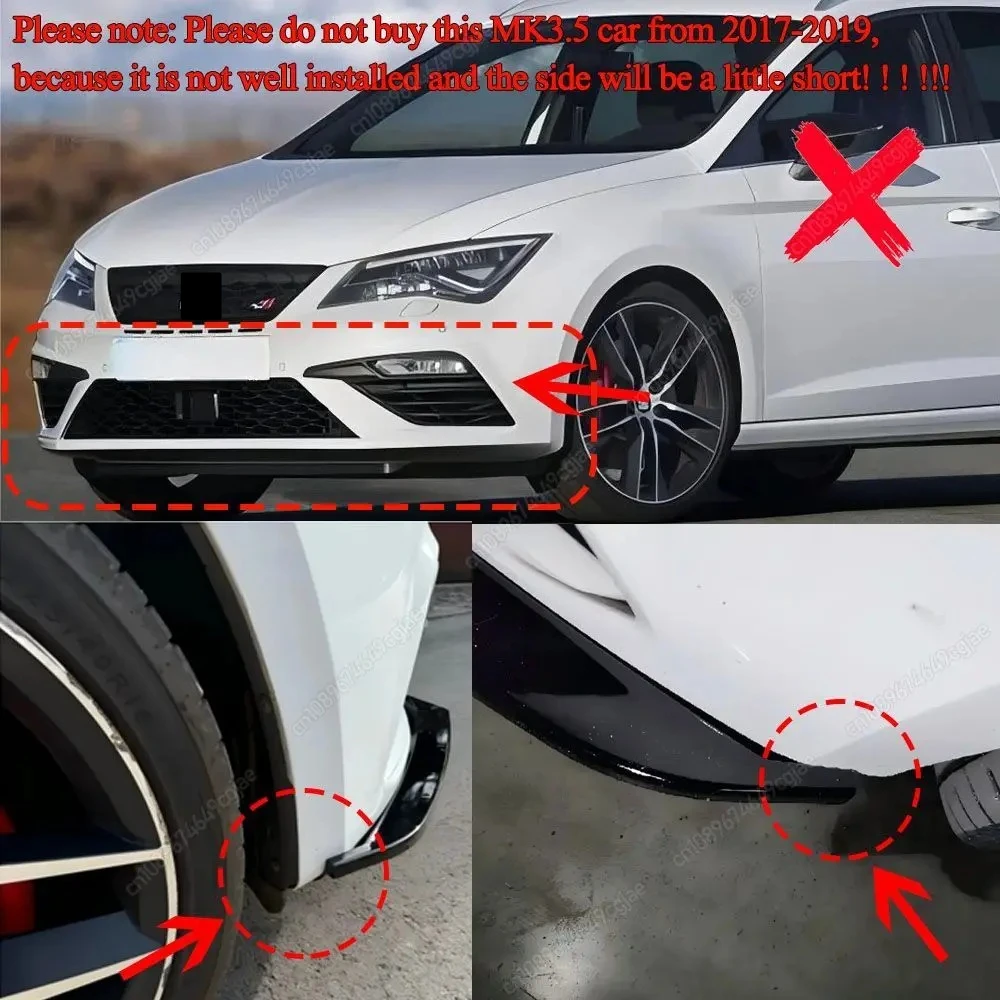 Car Front Bumper Lip Splitter Maxton Style For Seat Leon MK3 MK3.5 2012-2019 ABS Gloss Black Body Kit Spoiler Accessories Tuning view 3