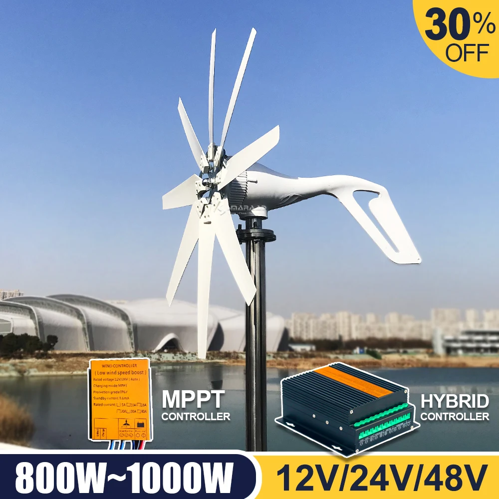 Windmill Turbine Energy Generator Inner Maglev 12v 24v 48v Power 800w 1000w Alternative With MPPT Hybrid Controller For Home