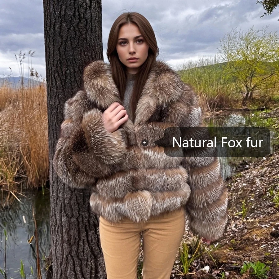 ของแท้ Fox FUR Coat COLLAR เสื้อแจ็คเก็ตสตรีขนสุนัขจิ้งจอกธรรมชาติ Cropped FUR JACKET แฟชั่นสินค้าใหม่ Furry JACKET