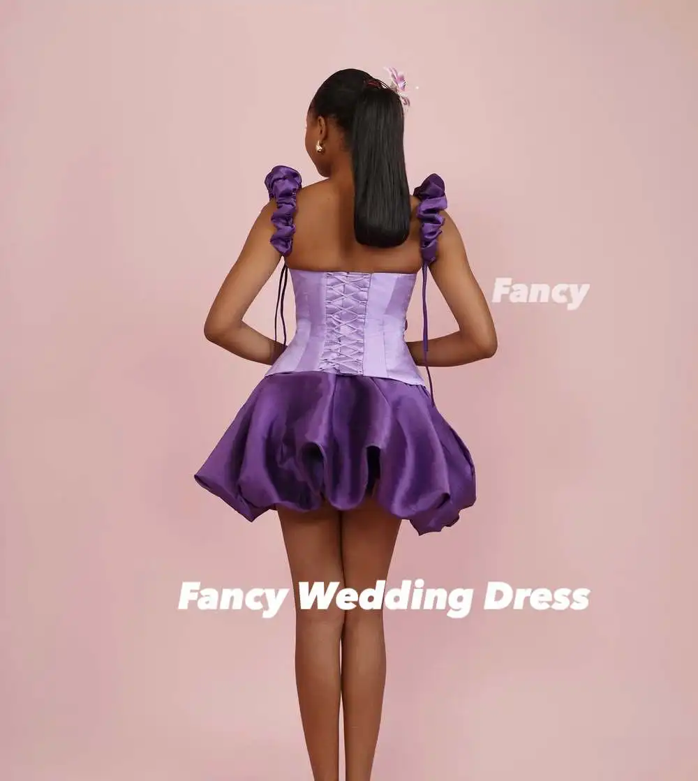 Vestido de noche rosa púrpura, Sexy, elegante, línea A, vestido de fiesta con Puff, Mini cuello cuadrado corto, vestidos para ocasiones formales personalizados
