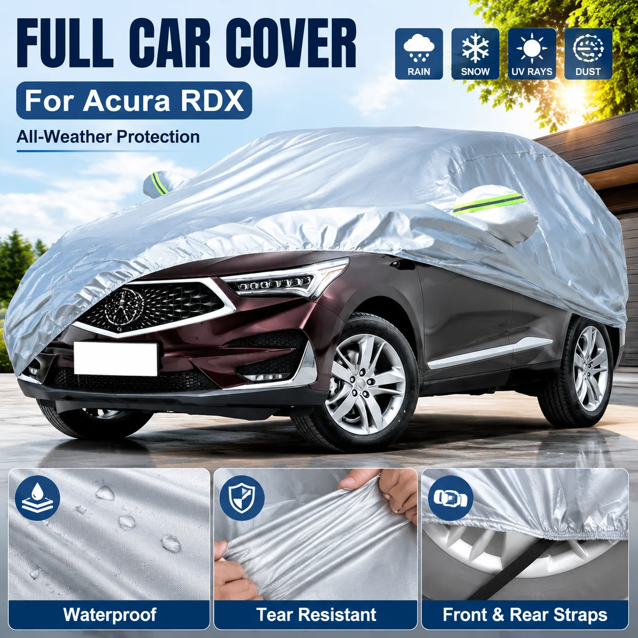 Waterproof Outdoor Full Car Cover Reflective Strips Snowproof Dustproof UV Protection For Acura RDX Auto Exterior Accessory