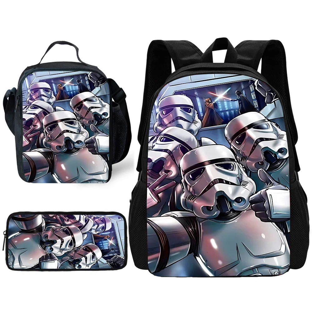 W-wars Stars Child School Backpack with Lunch Bags ,Pencil Bags ,School Bags for Boys Girls Best Gift