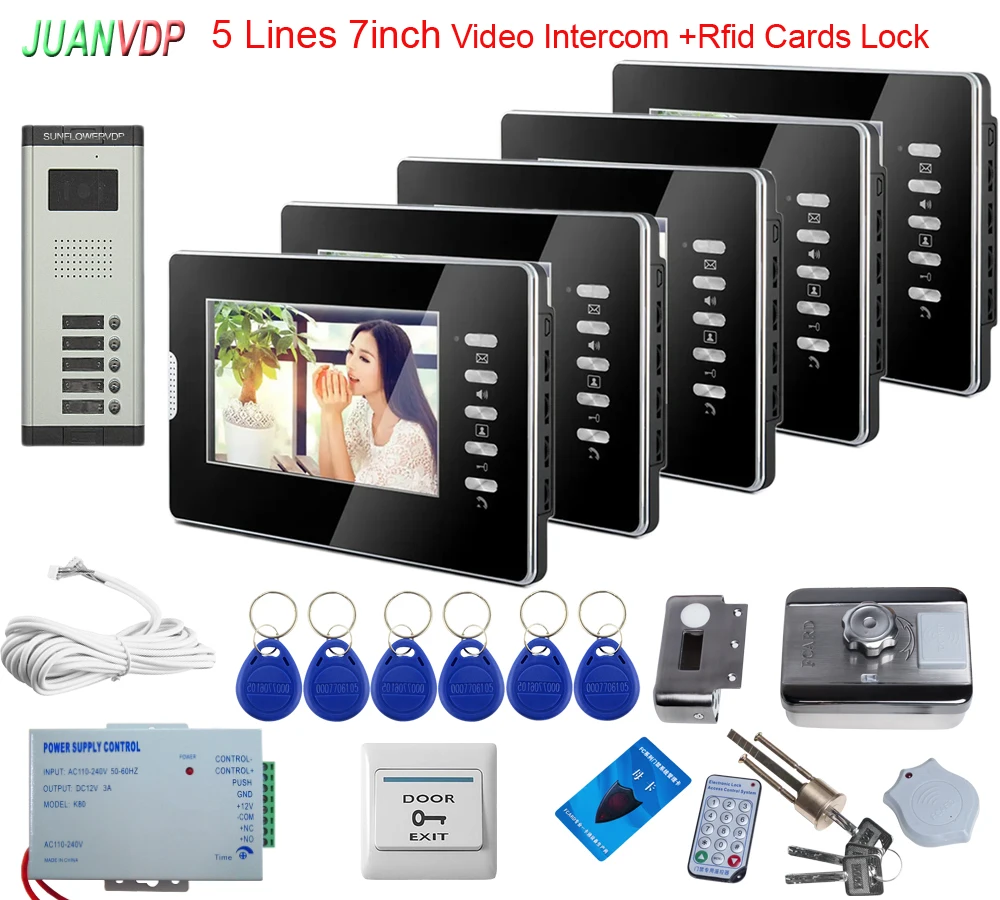 

7 inch Wired Video Doorbell Indoor Monitor Outdoor Camera Visual Intercom Two-way RFID Locks Video Door Phone 2/3/4/5/6 Lines