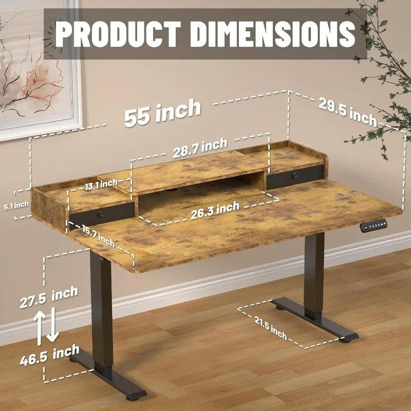 55×30 Inch Electric Standing Desk, Adjustable Height Widened Stand Up Desk  Sit to Stand Ergonomic Workstation