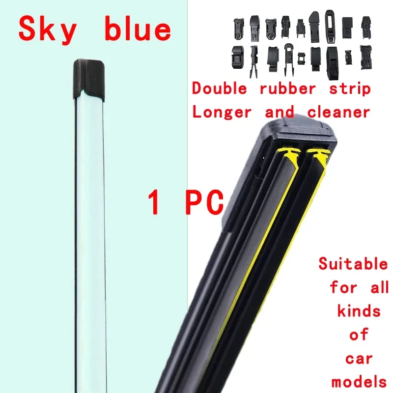 

Sky blue Car Windshield Wiper blades Universal Soft Double layer Rubber Frameless Bracketless 14" 16" 19" 20" 21" 22" 24"26"