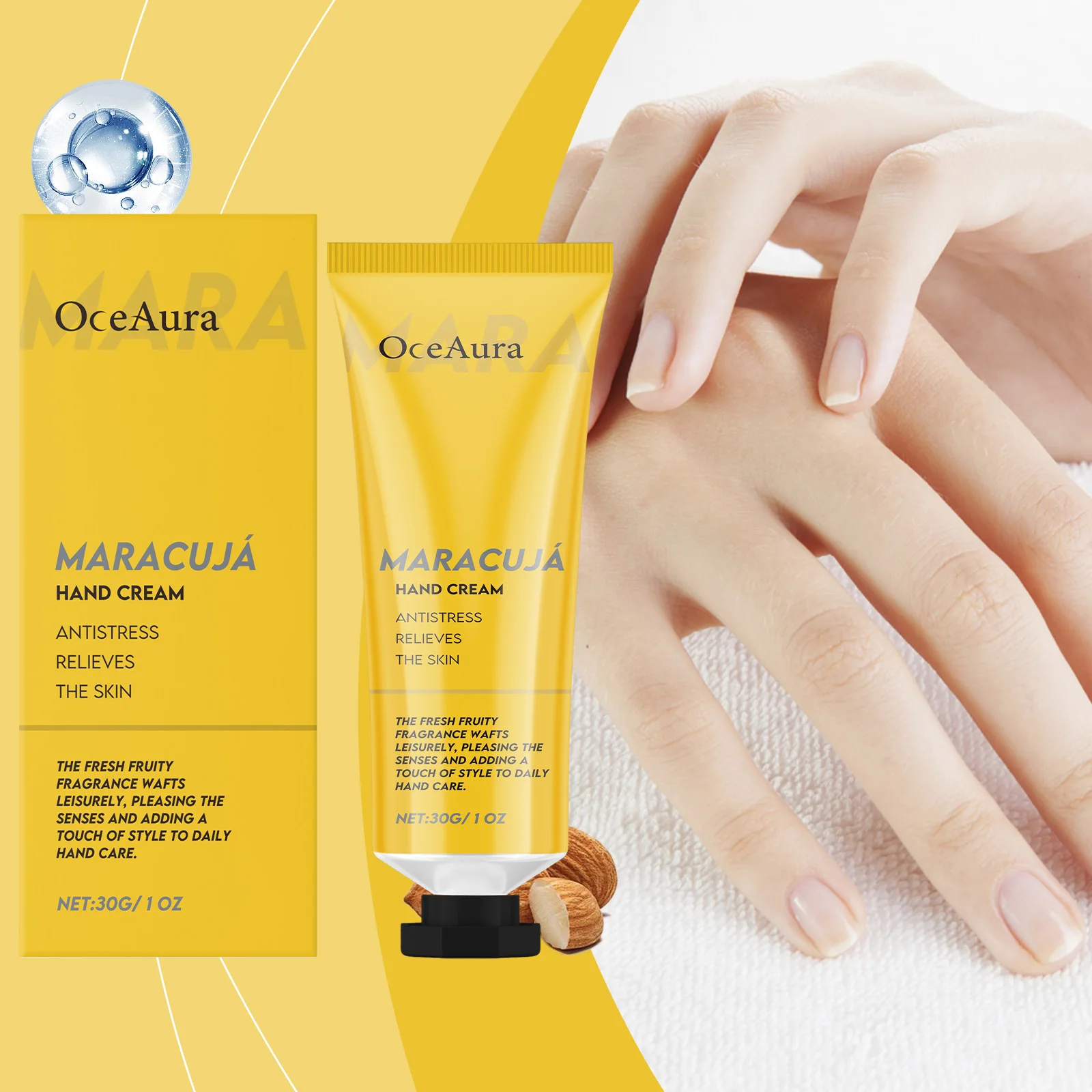 마라쿠자 핸드 크림 – 산뜻한 과일 향, 영양 공급 및 빠른 흡수 기능을 갖춘 안티 스트레스 모이스처라이저, 30g/1oz"