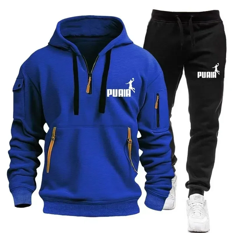 Men's hooded sweatshirt + casual sport pants, autumn and winter casual sweatshirt running suit, sweatshirt set, 2027 new product