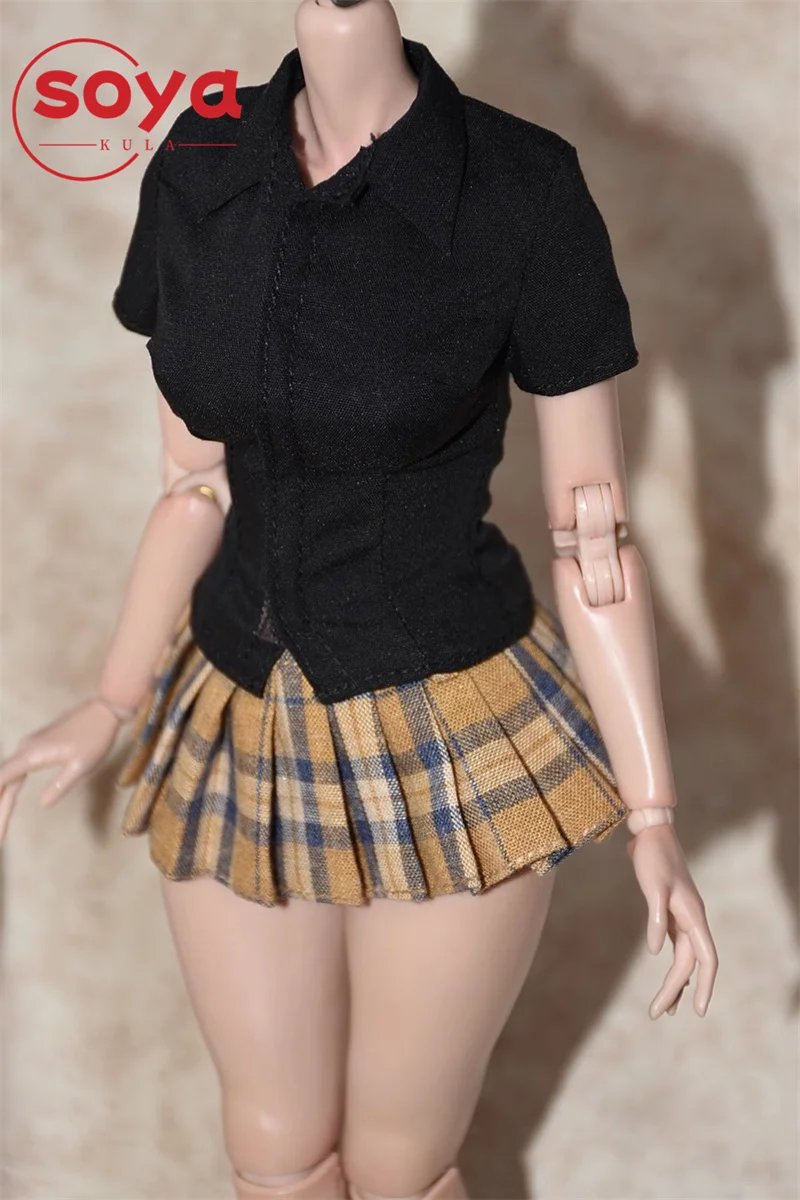 1/6 Scale Female White T-shirt Plaid Pleated Skirt Clothes Model Fit 12'' TBL S07C AT202 Soldier Action Figure Body