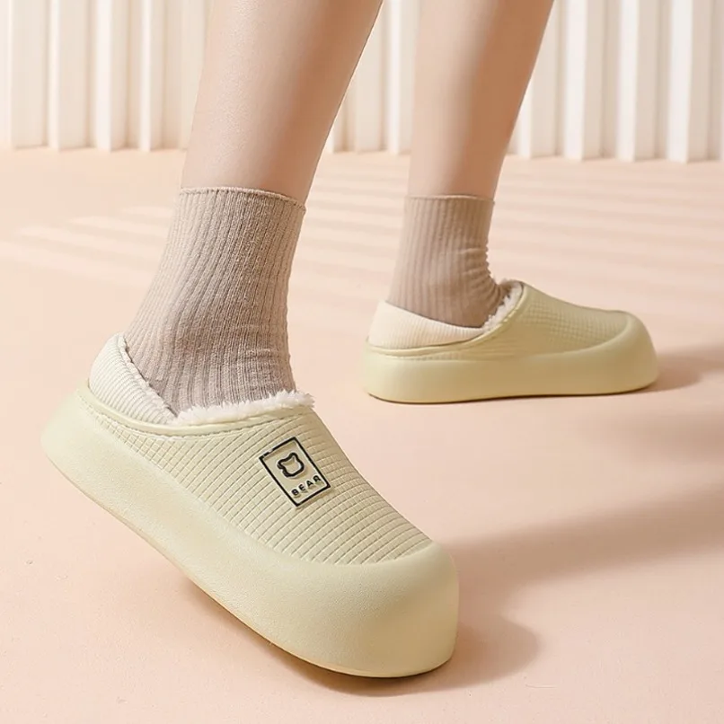 

Home Slipper Women Winter Warm Fuzzy Bear Cartoon Fur Plush Indoor Lazy Female Thermal House Shoe Furry Funny Flat flip flop