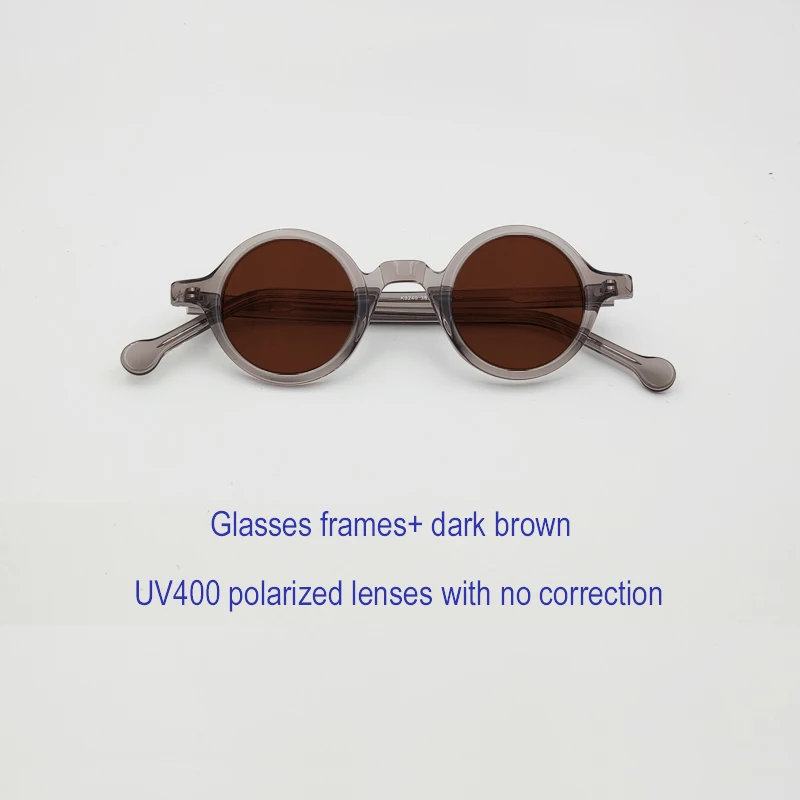 

Retro transparent small round polarized sunglasses Vintage round 38mm myopia prescription polarized sunglasses UV400