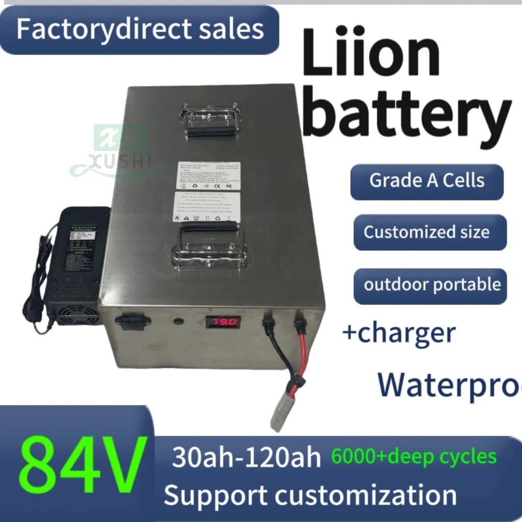 

XS 84v 50Ah 30Ah lithium ion battery 100Ah 84V 60Ah 80Ah bluetooth APP BMS for 5000w motorcycle Floor golf cart + 10A charger
