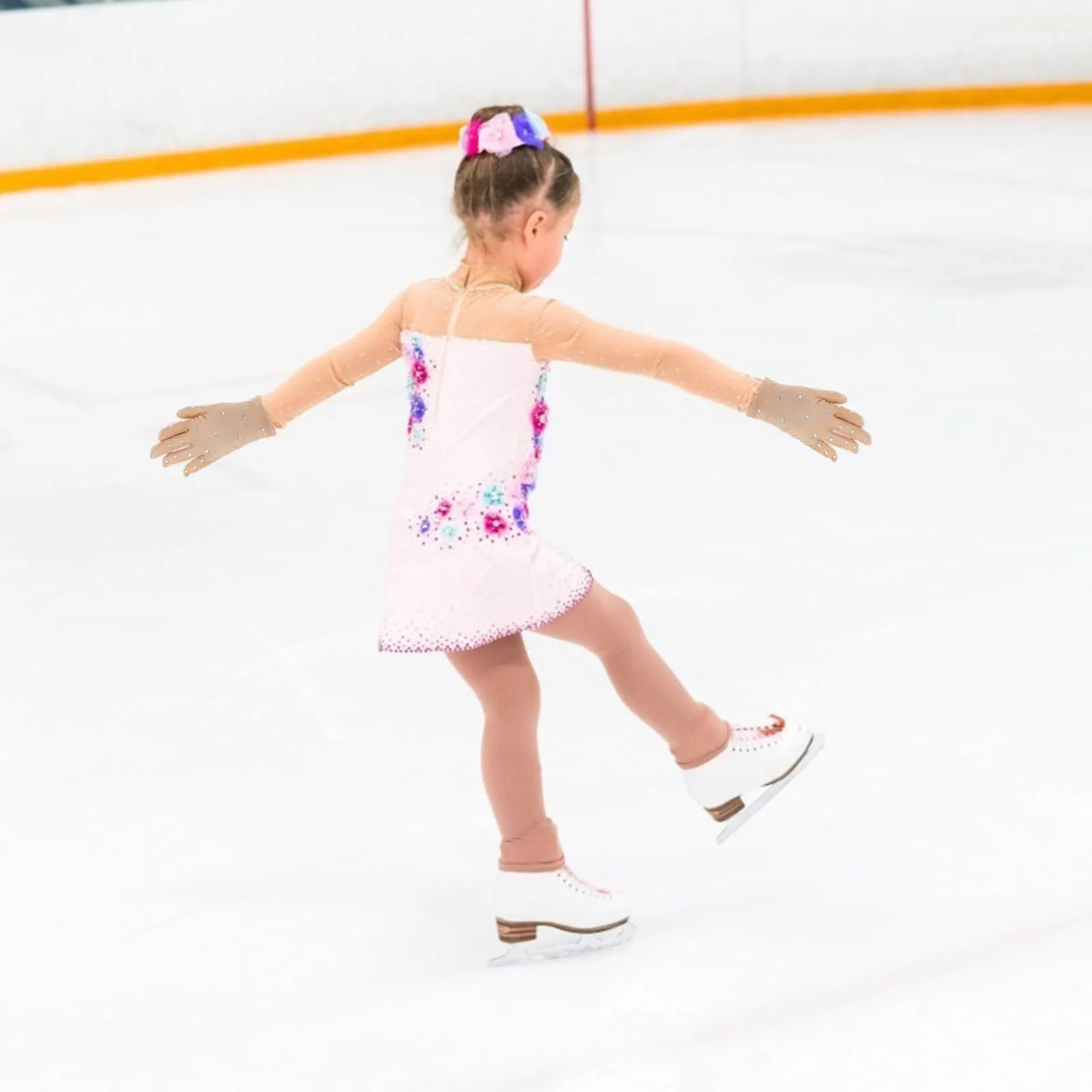 

1 Pair Elastic Fiber Rhinestone Gloves For Figure Skating Non-Slip Thermal Performance Lady Dancing Ice Skating Glove Anti-Skid