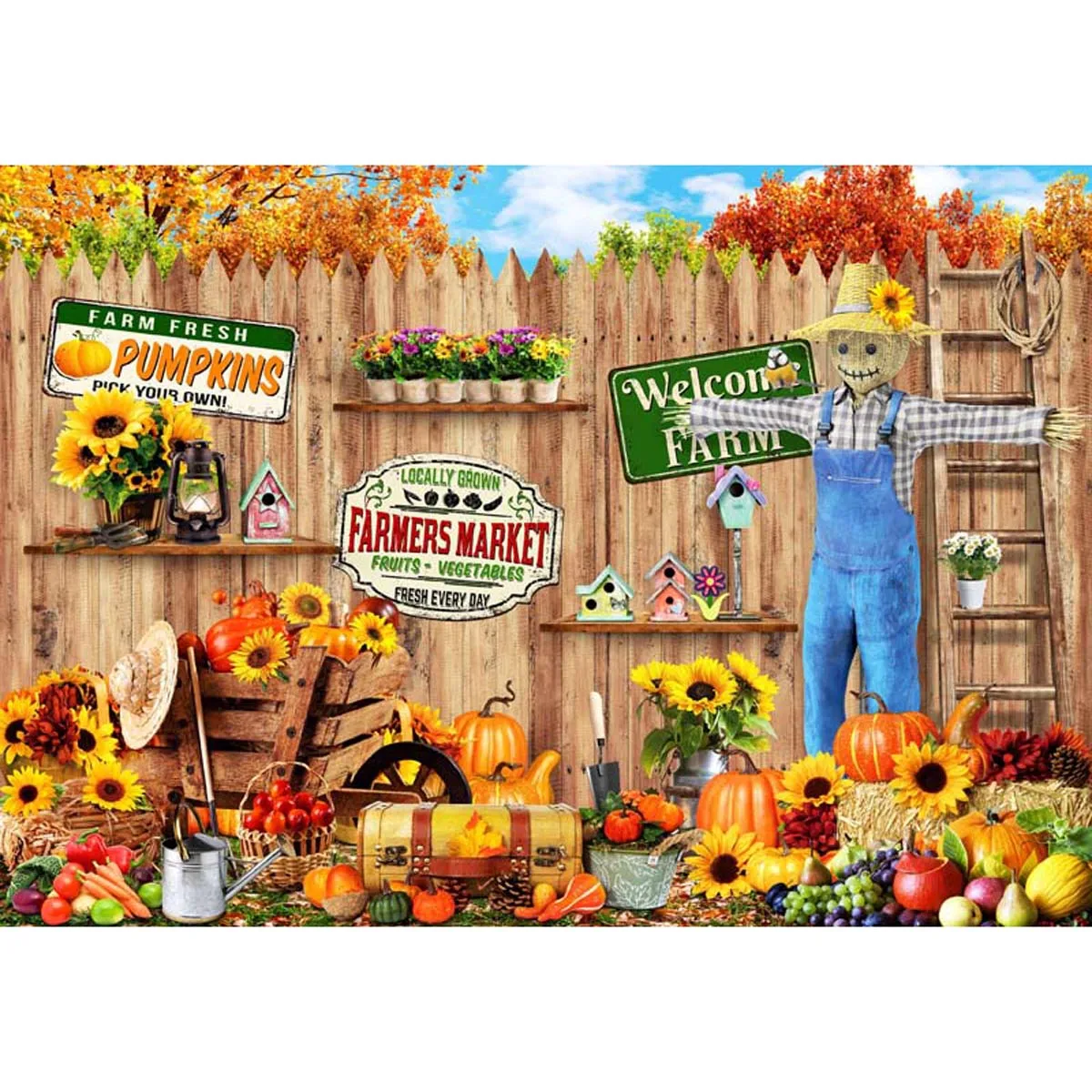 Allenjoy Autumn Farm Harvest Garden Backdrop