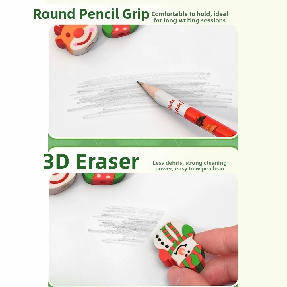 Cute Cartoon Christmas Stationery Set Christmas Stockings Eraser Xmas Pencil Pencil Stationery Set Prize