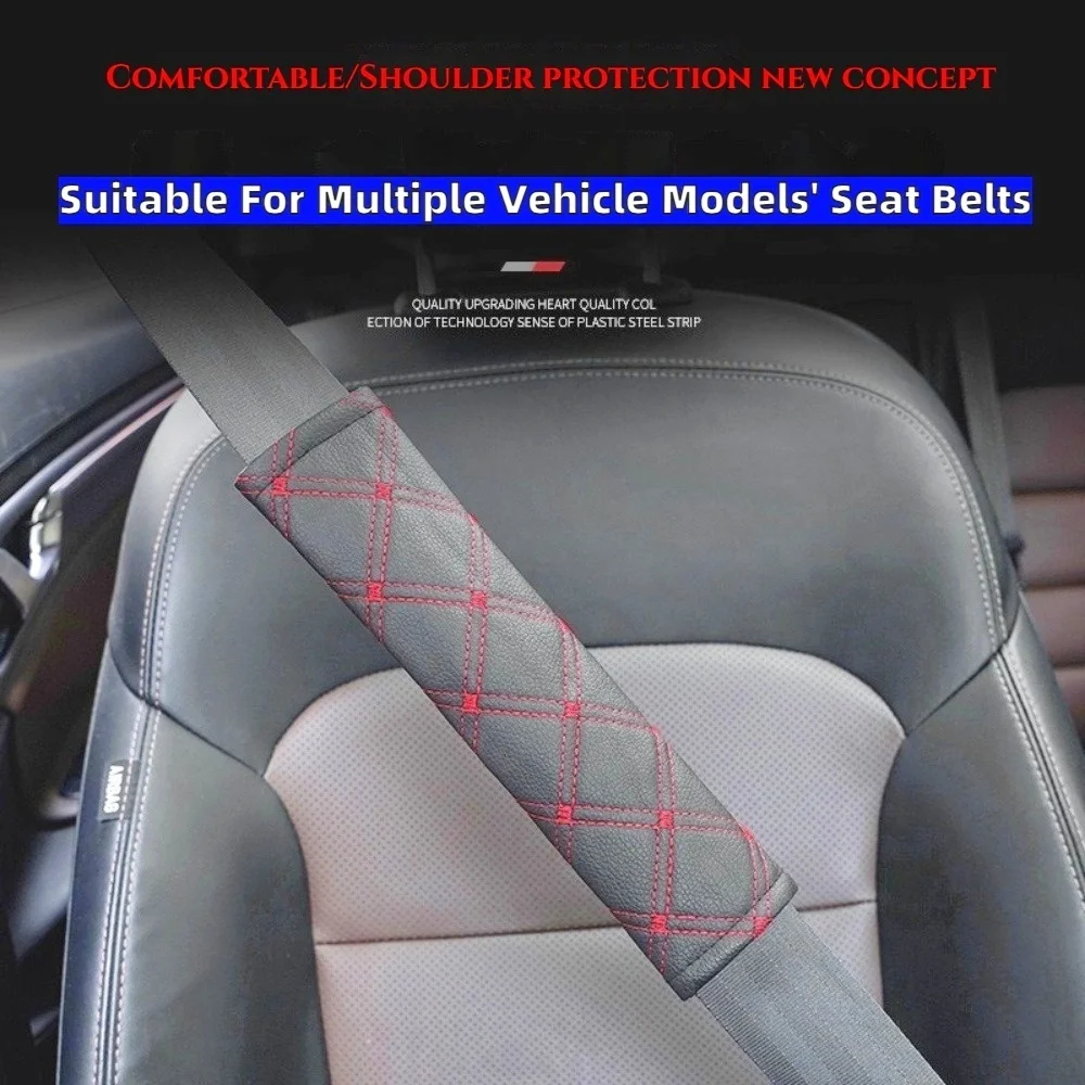 

2PCS Universal Car Seat Belt Cover Adjustable leather quilted embroidered Cover Shoulder Pad for Kids Adults Interior Accessorie