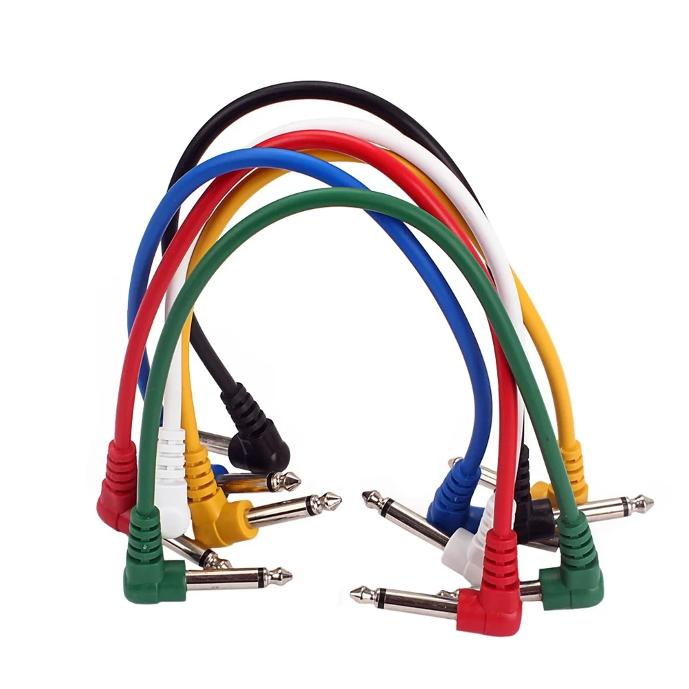 6 Stuks Effect Pedaal Patch Kabels 6.35Mm Haakse Gitaar Bas Audio Connector Leads Lage Capaciteit Koperdraad Voor versterker