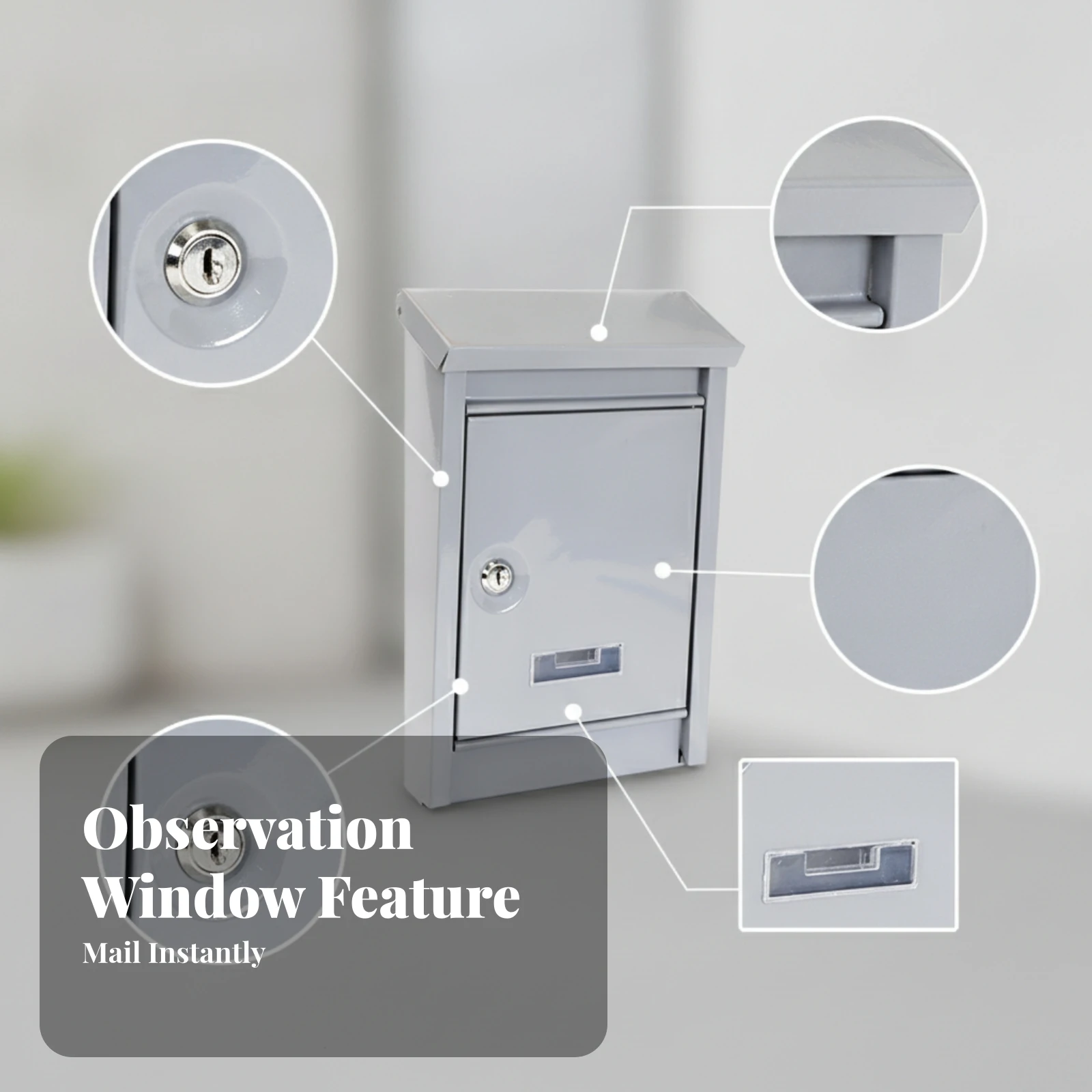 Home Fixture Locked Mailbox Lockable Metal Mail Box Easy to Install Keyed Lock Wall-Mounted Mailbox
